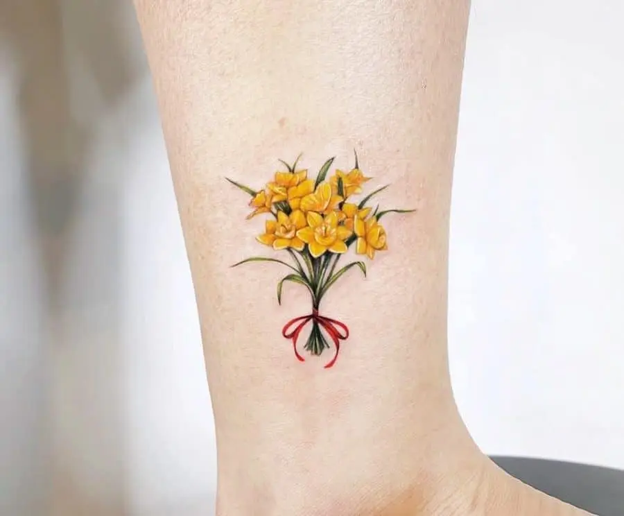 Daffodil Bouquet Tattoo On Leg