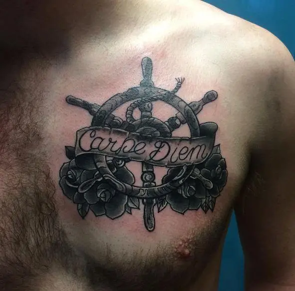 Carpe Diem Tattoo On Chest