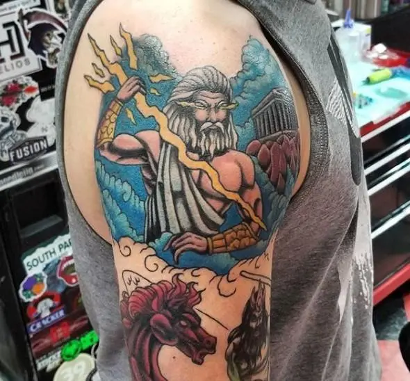 Tattoo Zeus xim nrog tus nees