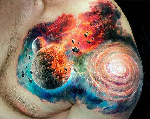 Planet tattoo on male body