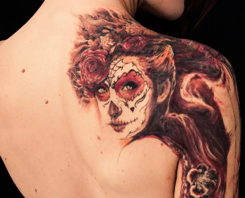 Santa Muerte Tattoo On Shoulder