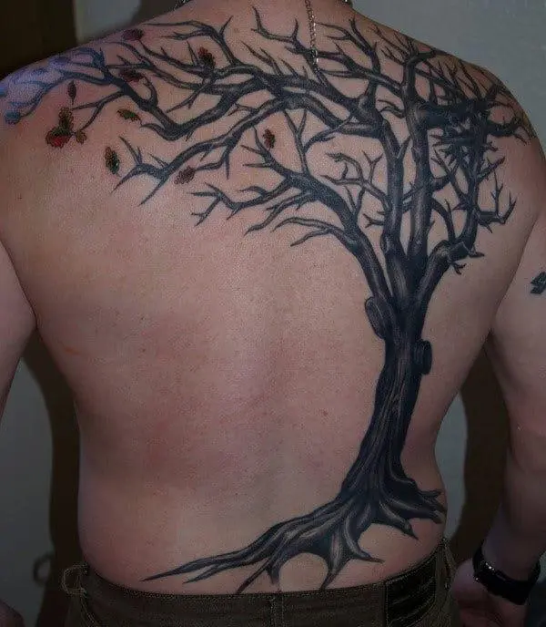 Tattoo with a tree on a man's back