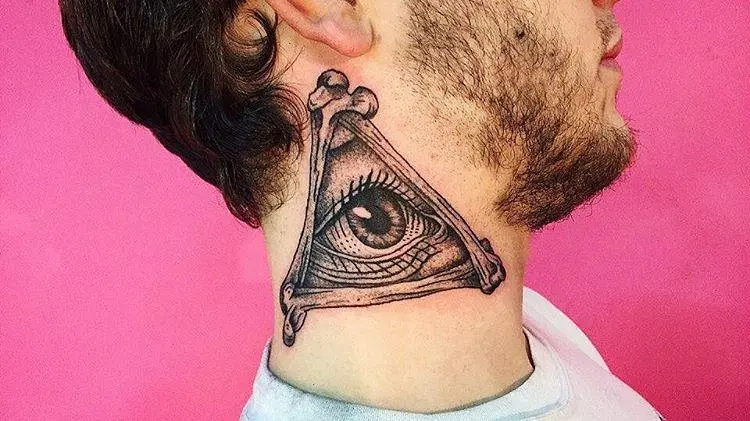 big masonic tattoo on the neck