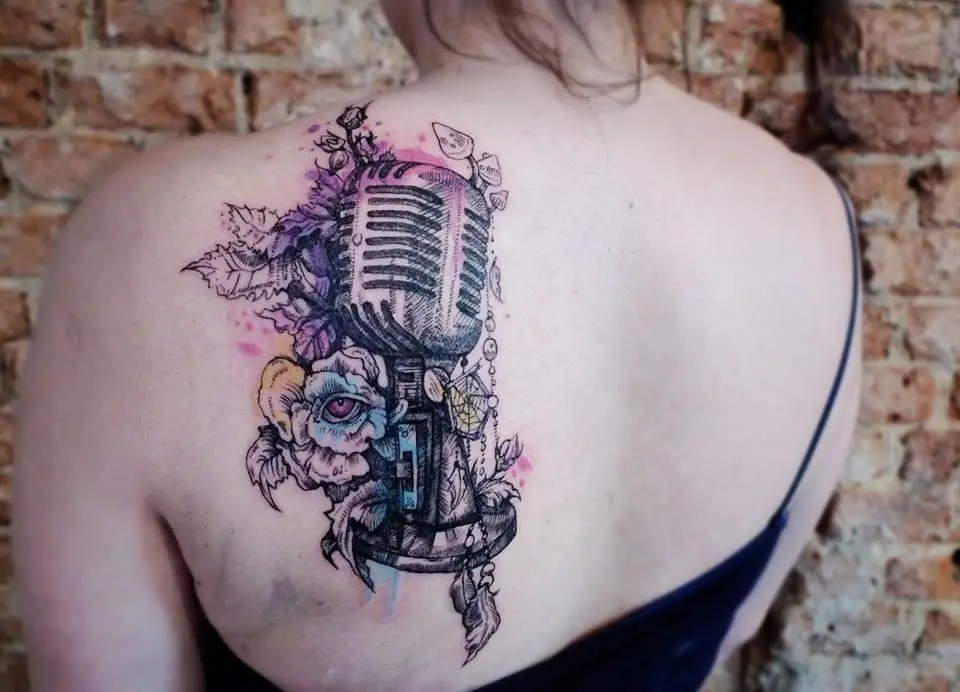 surreal microphone tattoo