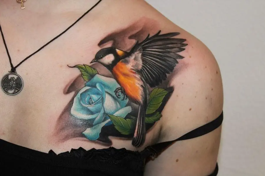 titmouse and rose tattoo