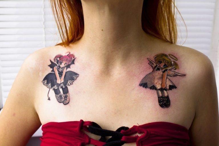 anime tetovējums uz atslēgas kaula