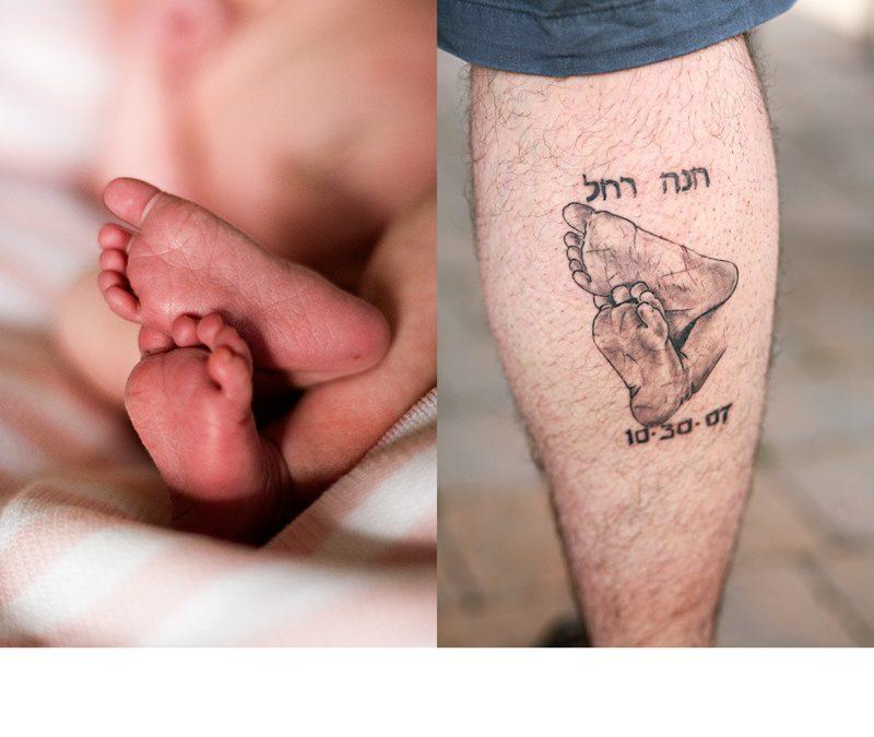 Татуировка детские ножки на руке