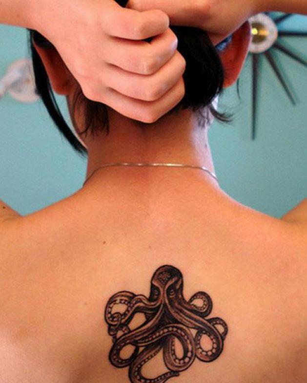 Photo of octopus tattoo on body.