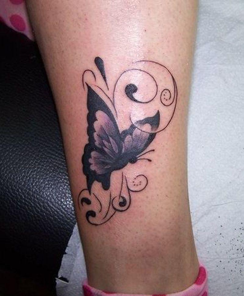 Татуировки на голени для девушек бабочки