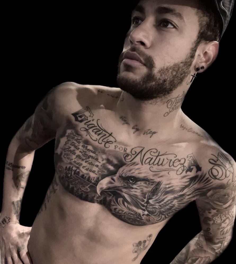 Photo of Neymar tattoo on the body.