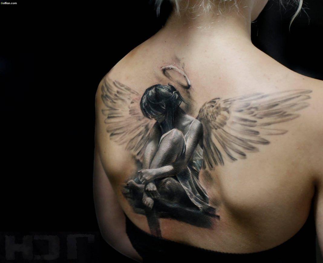 100 tatuaxes de anxo e o seu significado: os deseños máis fermosos