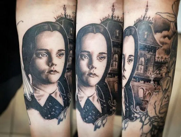 19 creepy Wednesday Addams tattoos