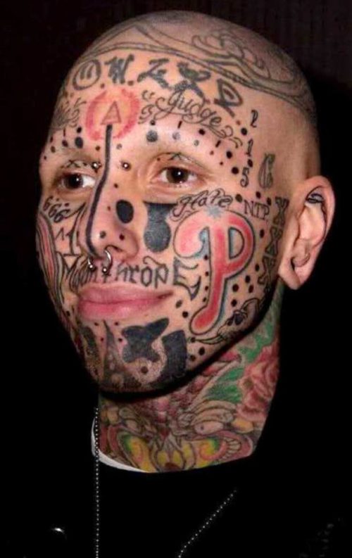 Images with many tattoos on the face.