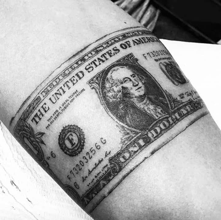 40 tattoos nrog nyiaj: npib thiab banknotes (thiab lawv lub ntsiab lus)
