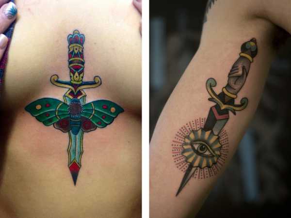 45 татуировок змей с кинжалом: символика и значение