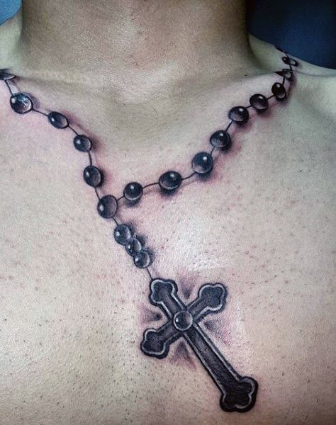 Тату цепочка с крестом на груди
