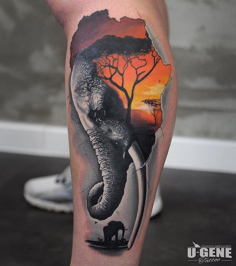 雄性大象纹身，令人难以置信的设计