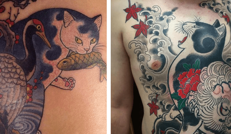 Татуировки с котом-монмоном, татуированными котами Хоритомо