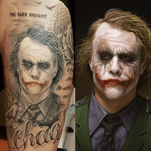 Most of the tattoos represent the actors who played this crazy character: m...
