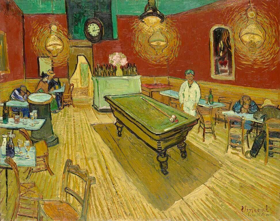 "Night Cafe" ke Van Gogh. Setšoantšo se nyahamisang ka ho fetisisa sa moetsi oa litšoantšo