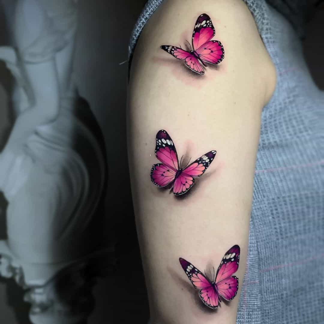 Realistic Rose and Butterfly Tattoo