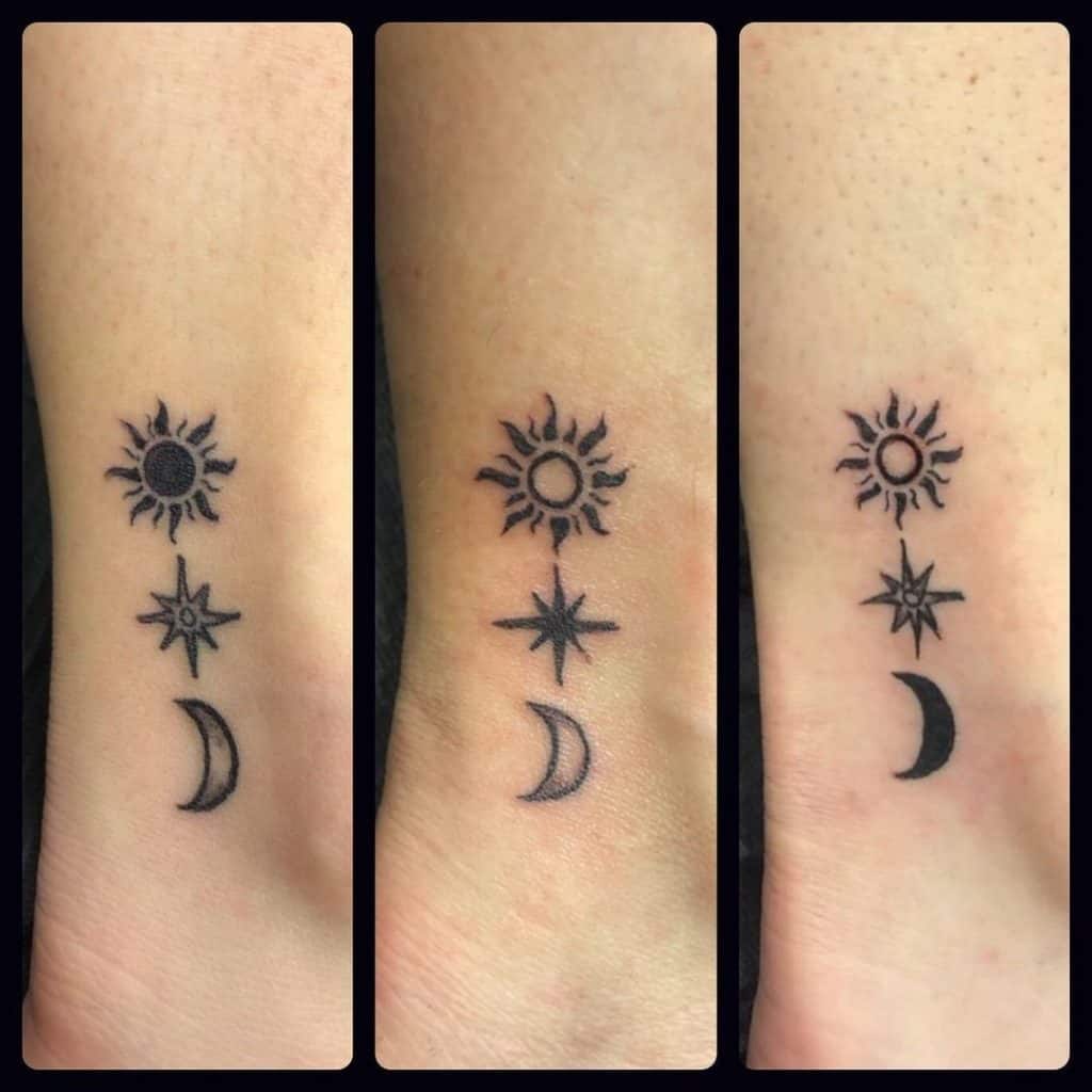 Татуировка солнце Луна и звезда