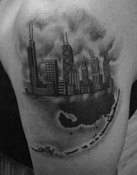 Креативная татуировка горизонта Чикаго