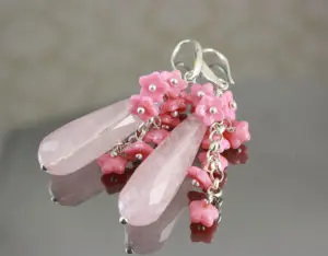Серьги с розовым кварцем