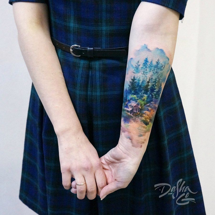Сина акварел тетоважа - невообичаени идеи за дизајн на фотографии
