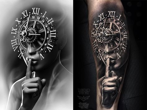 Jūgendstila pulksteņa tetovējums Attēla ideja vīrietim