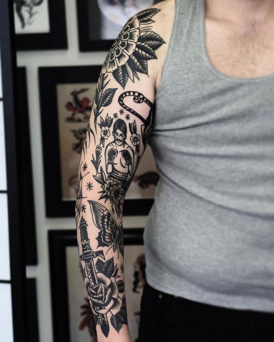 Tetování s polovičním rukávem pro muže: 30+ nejlepších nápadů na design