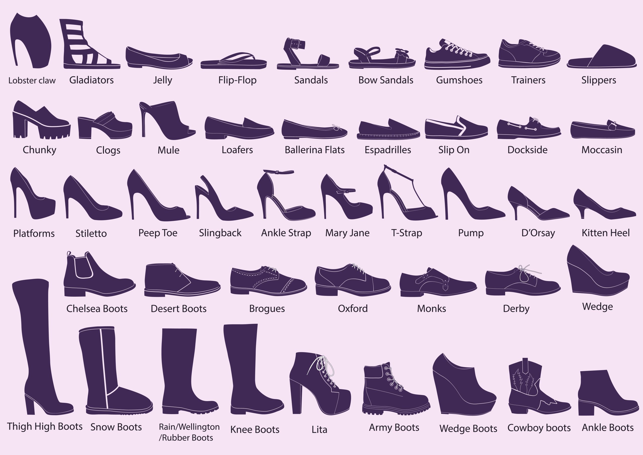 Tipos de zapatos de mujer.
