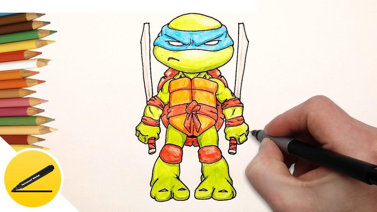 Cara menggambar kura-kura ninja