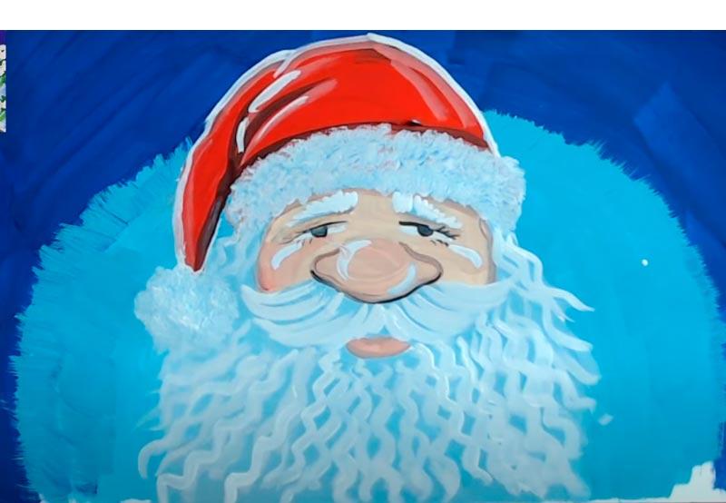 Как нарисовать Деда Мороза гуашью красками