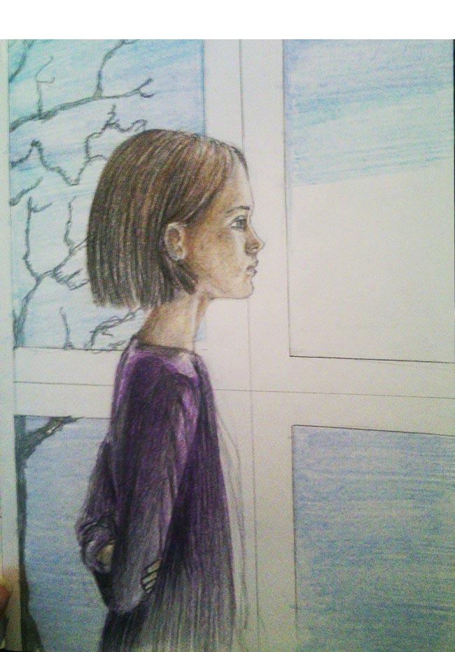 Как нарисовать девочку около окна цветными карандашами