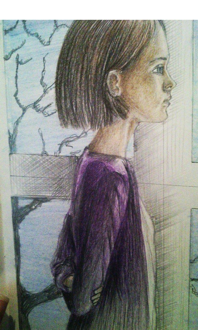 Как нарисовать девочку около окна цветными карандашами