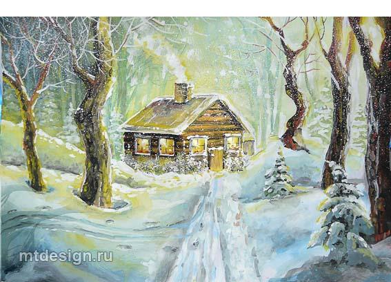 Cách vẽ một ngôi nhà trong khu rừng mùa đông bằng bột màu