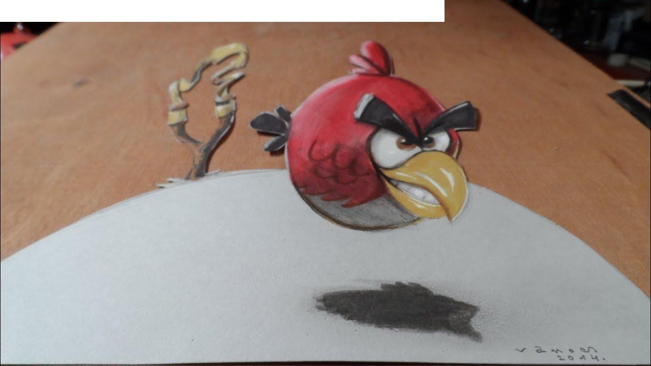 Hvernig á að teikna Angry Birds með 3D blýanti skref fyrir skref á pappír