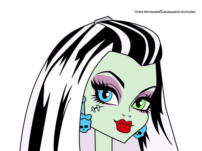 Qanday qilib Monster High-dan Frenki Shtaynni qalam bilan bosqichma-bosqich chizish mumkin