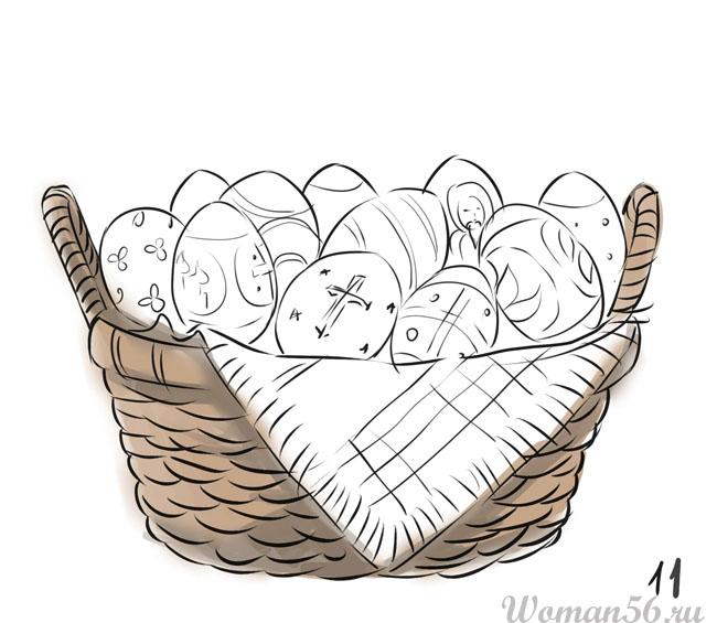 Как нарисовать пасхальные яйца в корзине