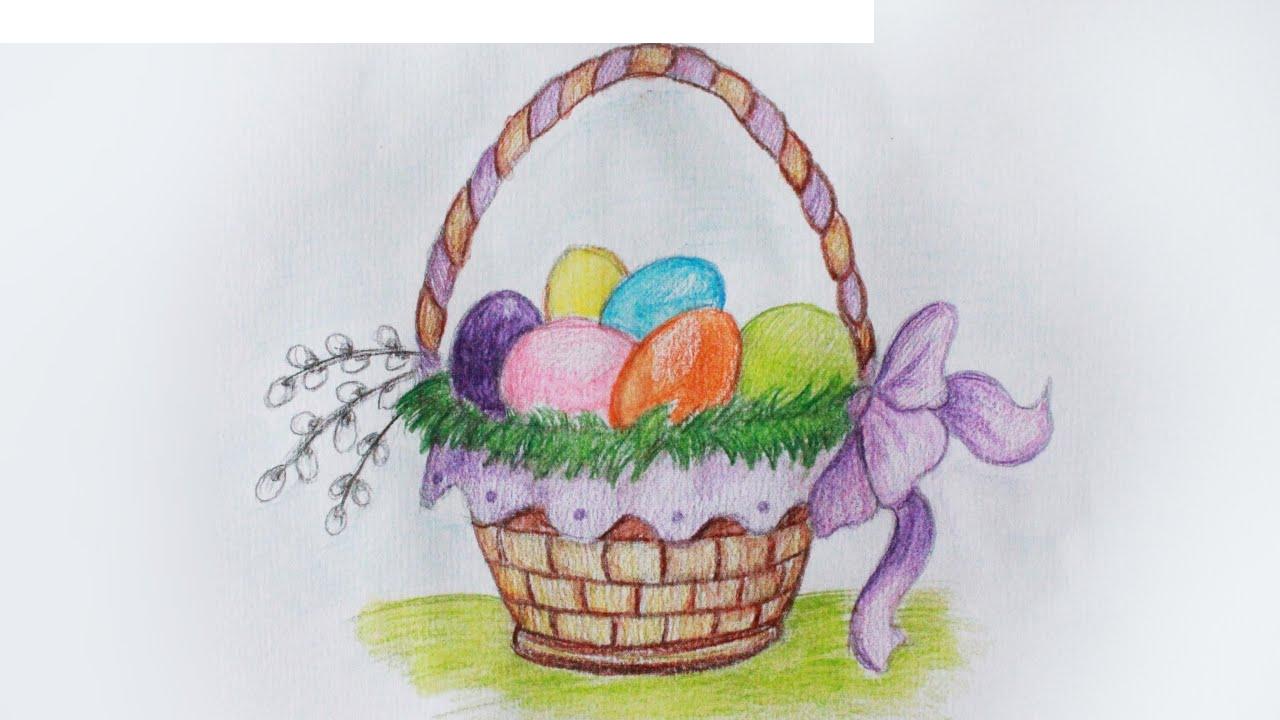 Cum să desenezi ouă de Paște într-un coș