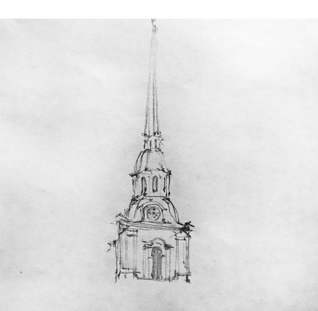 Cum să desenezi Catedrala Petru și Pavel în creion