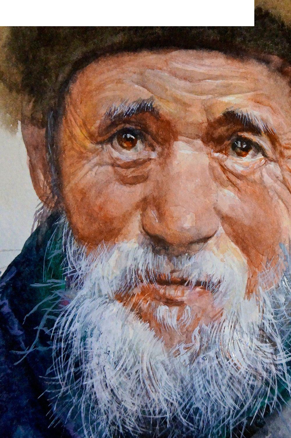 老人の肖像画を水彩で描く方法