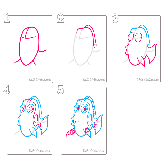 Cum să desenezi peștele Dory din desene animate