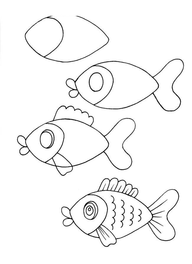 如何畫一條魚 - 一個簡單的兒童分步指導。