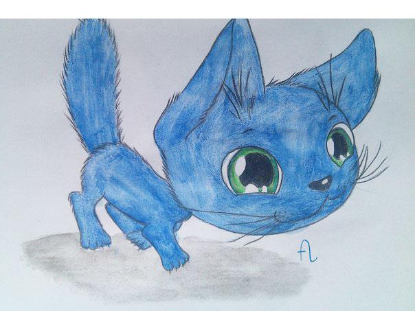 Kā uzzīmēt zilu kaķēnu