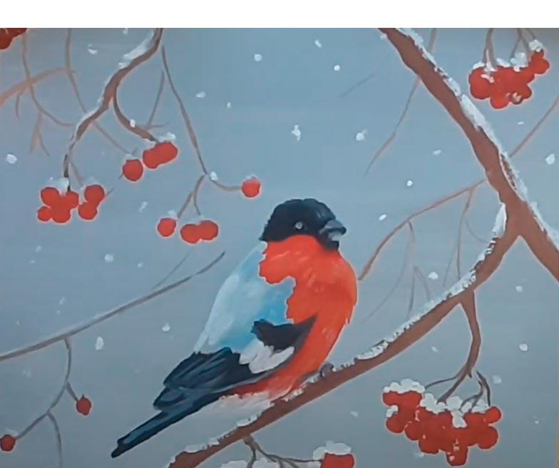 Как нарисовать снегиря красками гуашью