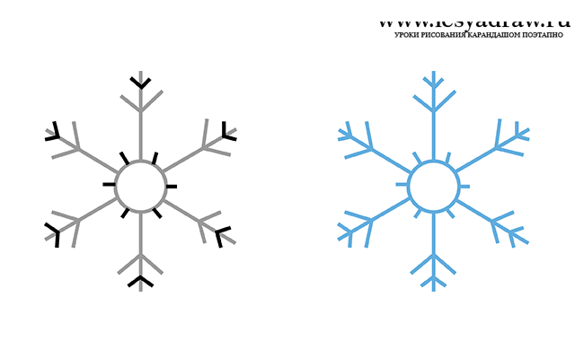 Как нарисовать снежинку карандашом поэтапно