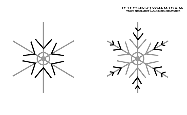 Как нарисовать снежинку карандашом поэтапно