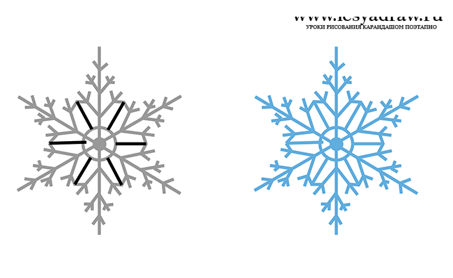 Как нарисовать снежинку карандашом поэтапно